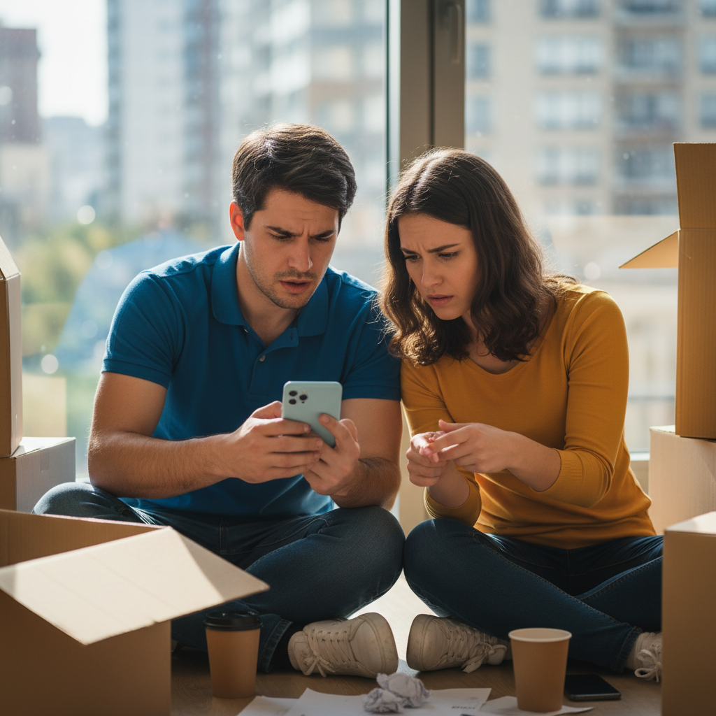 Apartment seeker reviewing neighborhood rental listings
