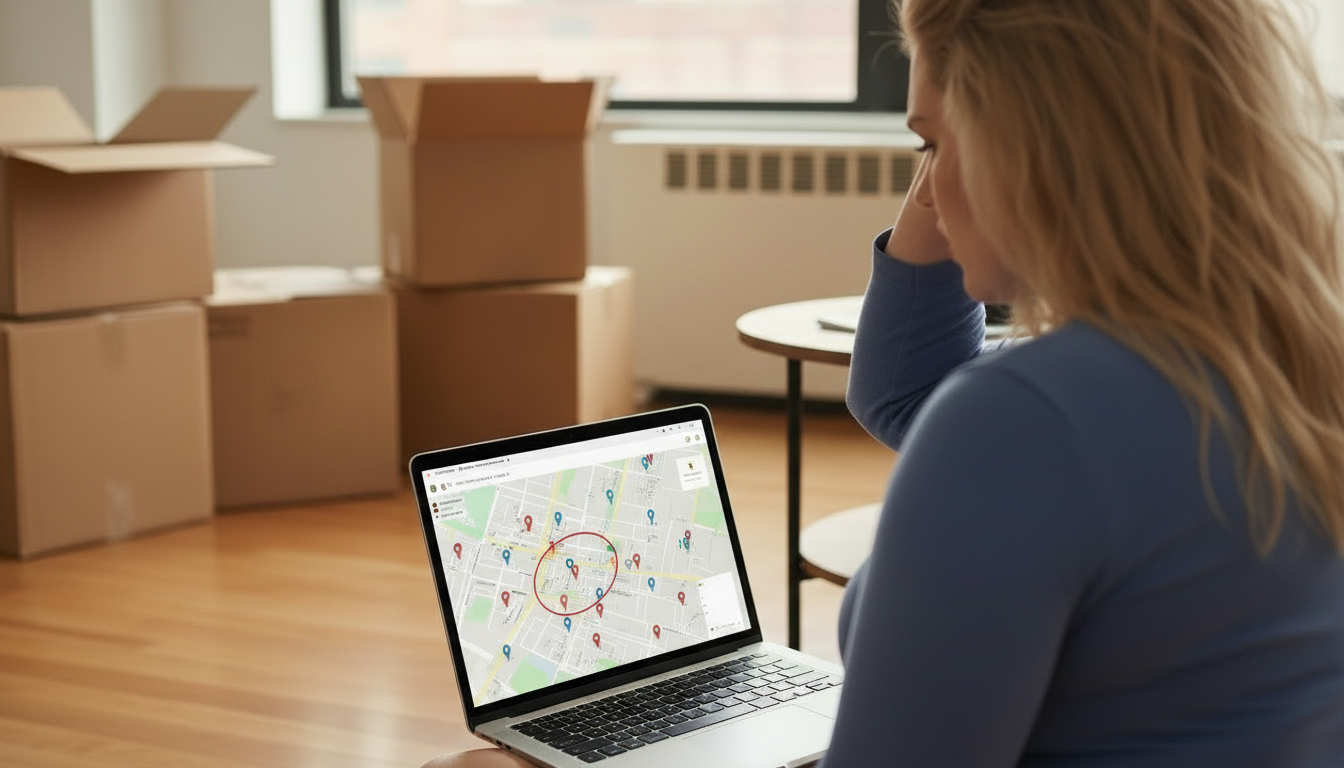 Apartment seeker searching for a neighborhood rental online
